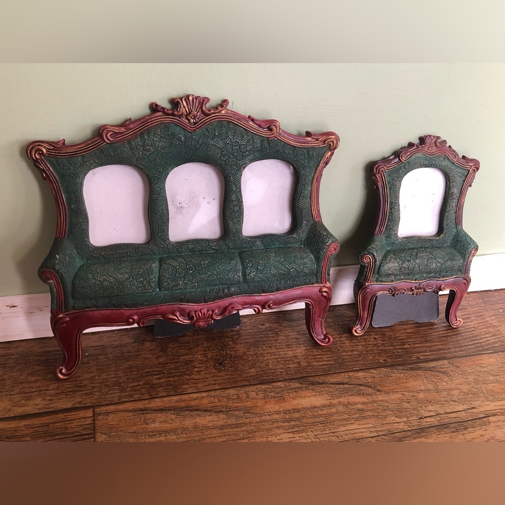 Victorian Sofa Couch Shaped Photo Frame With Chair Picture Frame Green Red